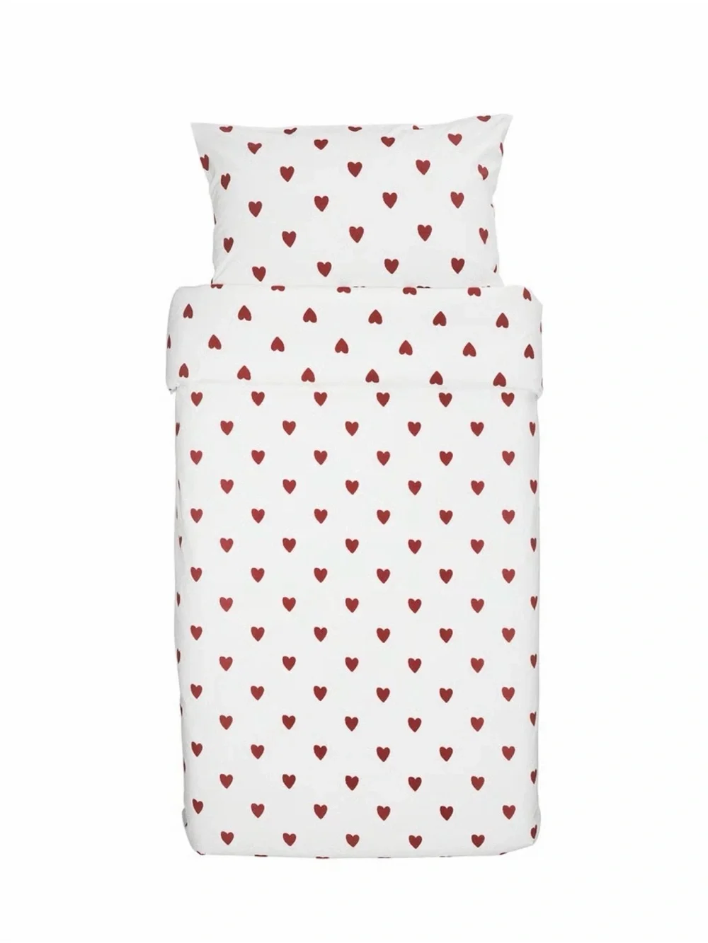 IKEA Barndröm TWIN DUVET COVER & PILLOWCASE bedding 100% RED HEARTS WHITE 2 PC